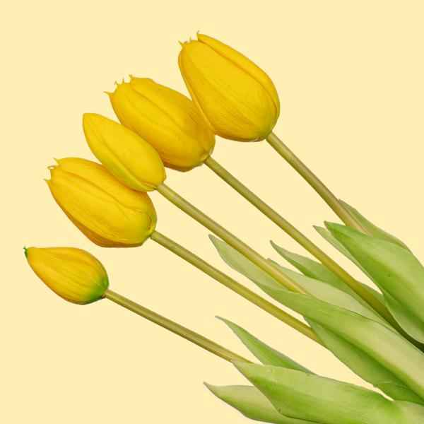Image of Vase Lady 'Kylie' + 10 Kunsttulpen Gelb – Steingutvase 27cm – Dekorative Tulpen 42cm – Elegante & fröhliche Wohnraumdekoration-2