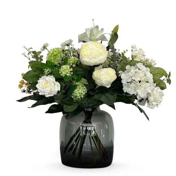 Image of Kunstblumenstrauß – Weißer Traum – 60cm – künstliche Blumen in Weiß – Handgebundenes Bouquet mit naturgetreuen Blüten & Blättern