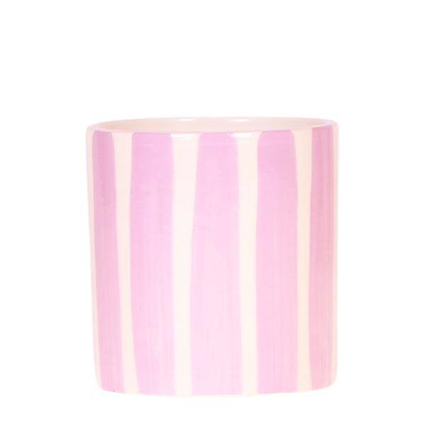 Image of Painted Stripe Blumentopf Rosa Ø9cm – Keramiktopf im Streifenmuster – Pflanzentopf im Mediterranean Sunset Design-0