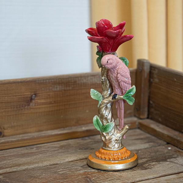 Image of Kerzenständer Pinker Papagei – 26cm – Polyresin – Bunte Deko – Wohnaccessoire & Tischdeko-2