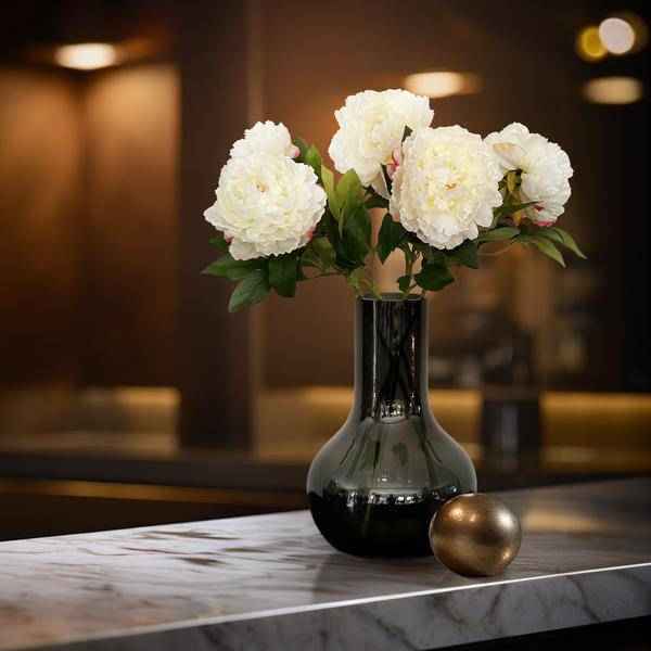 Image of Künstliche Blumenstrauß Pfingstrosen Creme – 5 Stück je 65cm – Realistische Kunstblumen – Zeitloser Deko Blumenstrauß-2