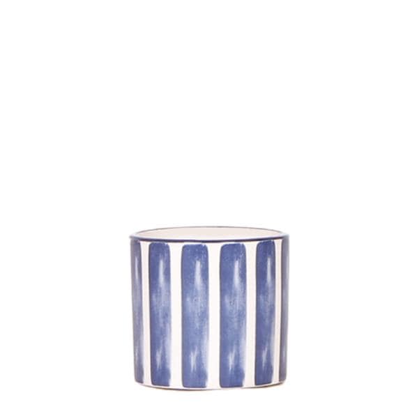 Image of Ziertopf Painted Stripe – Blau – Ø6cm – Keramiktopf mit Streifenmuster – Stilvolles Wohnaccessoire für kleine Zimmerpflanzen, Sukkulenten & Kakteen-0