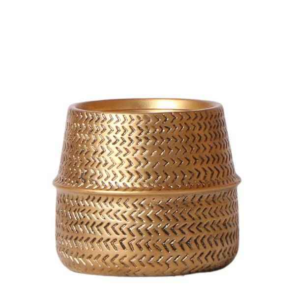 Image of Blumentopf Groove – Gold – Ø9cm – Runder Keramik – Ziertopf mit Rillenstruktur – Mattes Finish – Dekotopf für Orchideen & Grünpflanzen