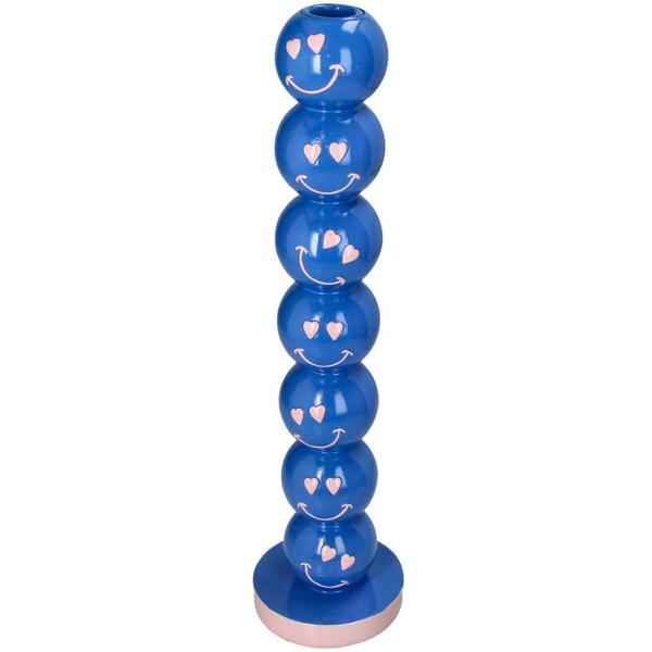 Image of Kerzenständer Smiley – Blaue Kugeln – 9x9x36cm – Dekorativer Kerzenhalter – Gute – Laune – Design-0