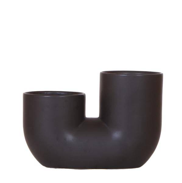 Image of Röhre Ziertopf Schwarz – Duo – Keramiktopf für zwei Pflanzen Ø9cm – Blumentopf für Orchideen, Sukkulenten & Zimmerpflanzen – Robust & dekorativ-0