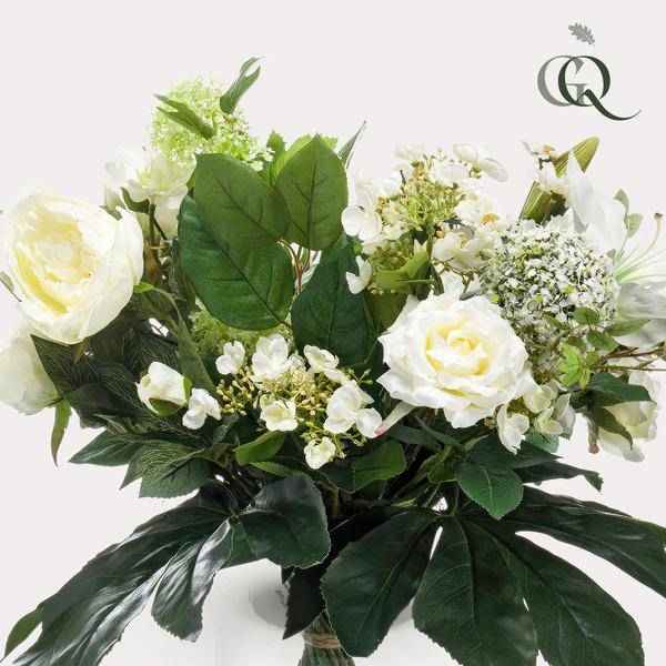 Image of Kunstblumenstrauß – Weißer Traum – 60cm – künstliche Blumen in Weiß – Handgebundenes Bouquet mit naturgetreuen Blüten & Blättern