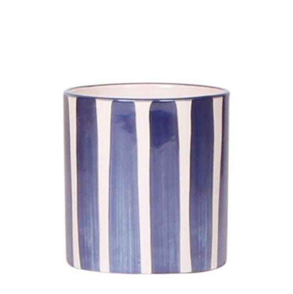 Image of Ziertopf Painted Stripe – Blau – Ø9cm – Moderner Keramiktopf mit Streifenmuster – Stilvolles Wohnaccessoire für Zimmerpflanzen, Sukkulenten & Kakteen