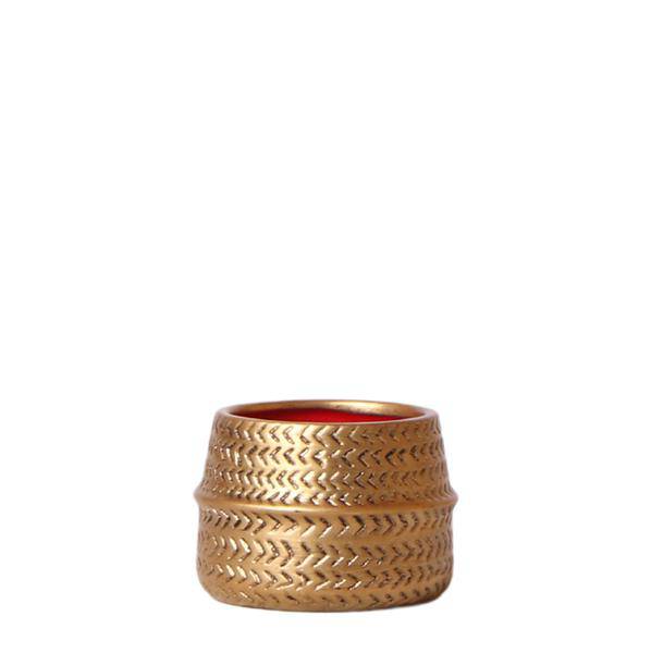 Image of Blumentopf Rille – Gold – Ø6cm – Kleiner Keramik – Ziertopf mit Rillenstruktur – Mattes Finish – Mini – Übertopf für Orchideen & Sukkulenten-0