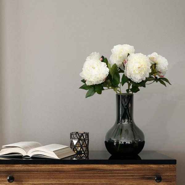 Image of Künstliche Blumenstrauß Pfingstrosen Creme – 5 Stück je 65cm – Realistische Kunstblumen – Zeitloser Deko Blumenstrauß-1