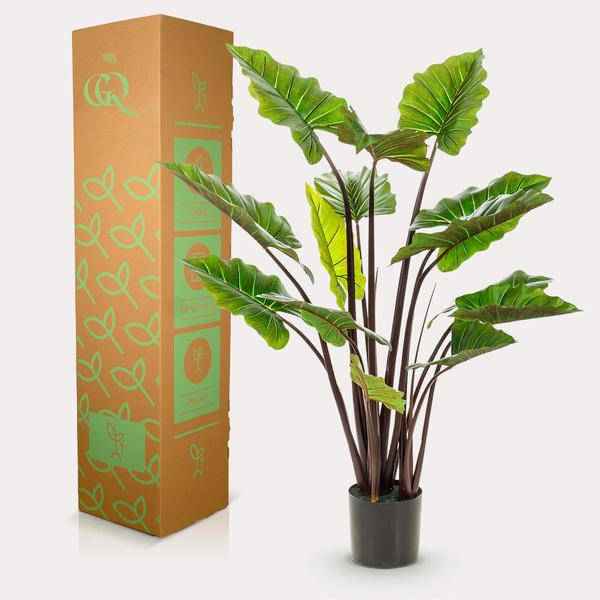 Image of Kunstpflanze – Colocasia Pink China – Elefantenohr – 130cm hoch – Realistische XL – Deko-Pflanze mit rosa Stielen & großen grünen Blättern-3
