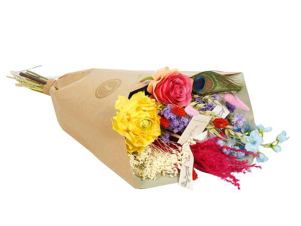 Image of Getrocknete Blumen & Seide – Sommerfest – 4 Blumenträuße – Höhe ca. 55cm – Farbige Trockenblumen & Seidenblumen – Langlebige Deko-0