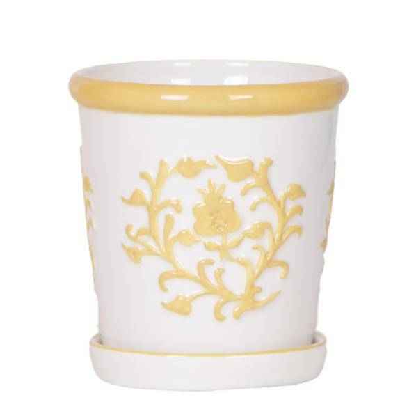Image of Blumentopf Malaga – Gelb – Ø9cm – Dekorativer Keramiktopf im mediterranen Stil – Handgefertigte Optik – Ideal für Zimmerpflanzen & Sukkulenten