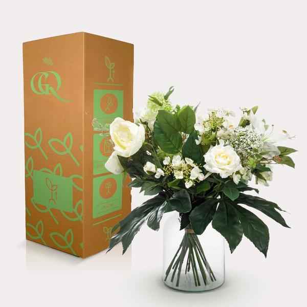 Image of Kunstblumenstrauß – Weißer Traum – 60cm – künstliche Blumen in Weiß – Handgebundenes Bouquet mit naturgetreuen Blüten & Blättern