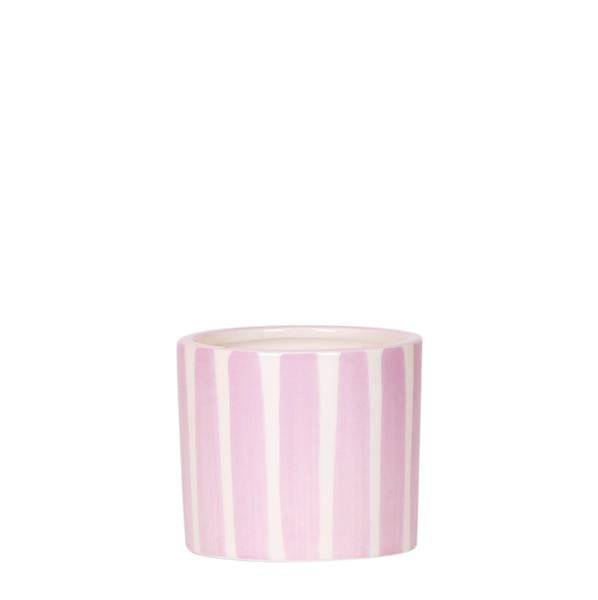 Image of Ziertopf Gemalte Streifen – Rosa – Ø6cm – Keramik Blumentopf in glänzender Optik – Verspieltes Streifenmuster – Für kleine Pflanzen & Sukkulenten-0