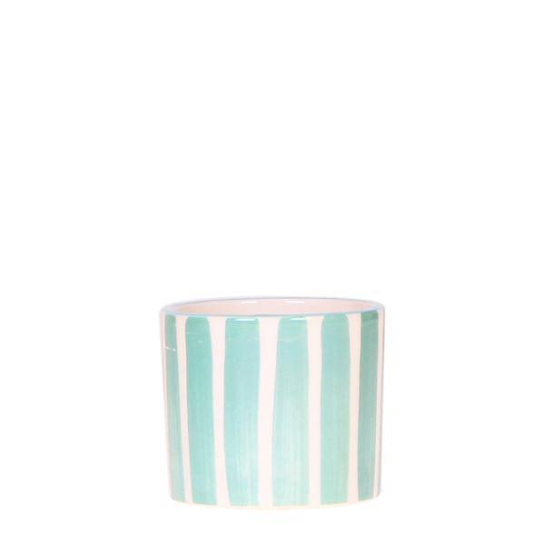 Image of Topf – Bemalter Streifen – Türkis – Ø6cm – Keramik Übertopf aus der Mediterranean Sunset Kollektion – Kleiner Blumentopf mit Streifenmuster-0