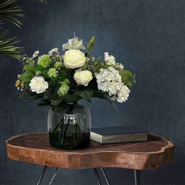 Image of Kunstblumenstrauß – Weißer Traum – 60cm – künstliche Blumen in Weiß – Handgebundenes Bouquet mit naturgetreuen Blüten & Blättern