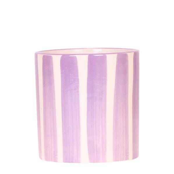 Image of Ziertopf Painted Stripe – Flieder – Ø9cm – Keramiktopf mit Streifenmuster – Stilvolles Wohnaccessoire für Zimmerpflanzen, Sukkulenten & Kakteen-0