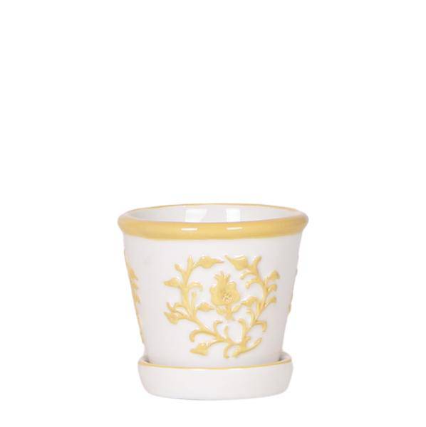 Image of Blumentopf Malaga – Gelb – Ø6cm – Dekorativer Keramiktopf mit mediterranem Muster – Handgefertigte Optik – Ideal für Zimmerpflanzen & Sukkulenten-0