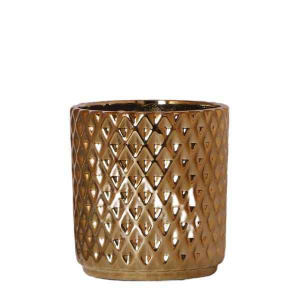 Image of Blumentopf Gold Keramik Metall Ø9cm – moderner Pflanztopf für Zimmerpflanzen, Sukkulenten, Kakteen & Kräuter-0