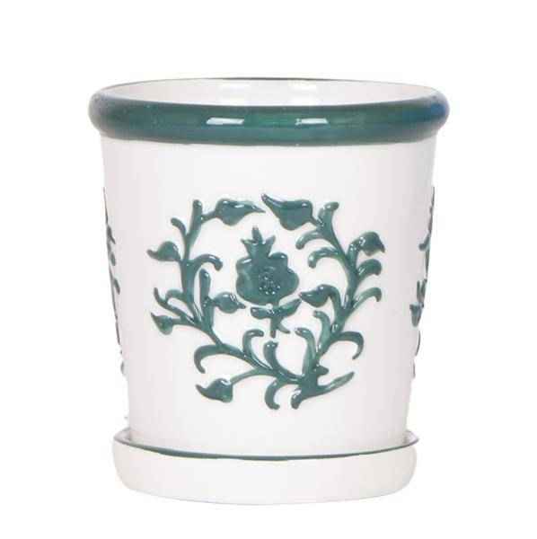 Image of Malaga Topf – Grün – Ø9cm – Blumentopf aus Keramik im mediterranen Stil – Handgefertigte Optik-0