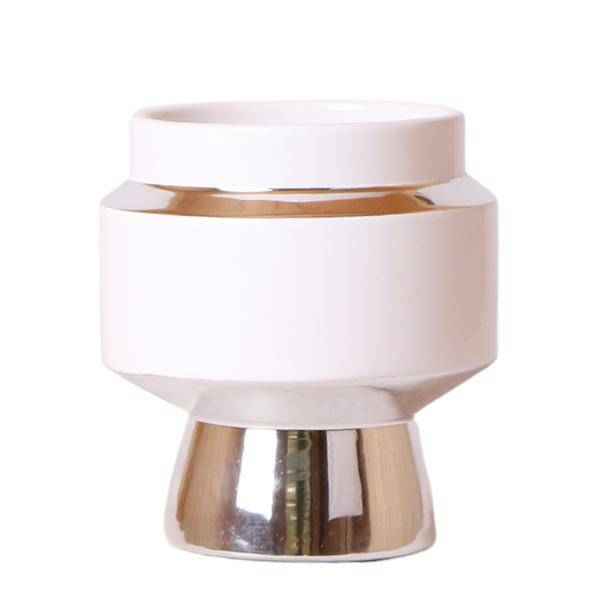 Image of Le Chic Blumentopf Weiß mit silbernen Details – Dekorativer Keramiktopf Ø9cm – Eleganter Ziertopf für Orchideen & Grünpflanzen-0