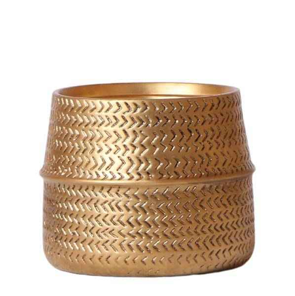 Image of Groove Blumentopf Gold – Keramik – Topf mit mattem Finish – Ø12cm – Robustes, strukturiertes Design – Eleganter Pflanztopf fürs Wohnzimmer