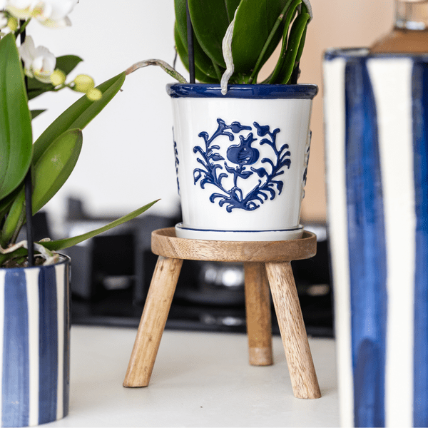 Image of Malaga Blumentopf Blau – Ø9cm – Keramiktopf in Porzellanoptik – Mediterraner Ziertopf für Zimmerpflanzen – Für Fensterbank, Wohnzimmer & Büro-1
