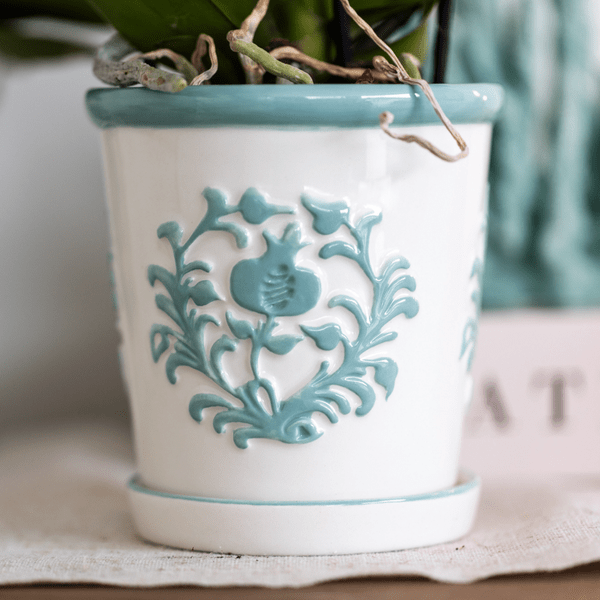 Image of Malaga Übertopf – Türkis – Ø9cm – Blumentopf aus Keramik im mediterranen Stil – Pflanztopf mit handgefertigter Optik – Stilvolle Zimmerdekoration-1