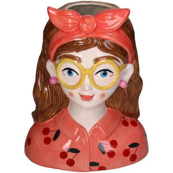 Image of Design – Vase Jessie – Fashion Lady mit Brille & Haarband – 27cm – Modernes Wohnaccessoire aus Polyresin – Vase & Dekoobjekt in einem