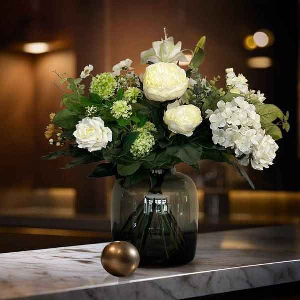 Image of Kunstblumenstrauß – Weißer Traum – 60cm – künstliche Blumen in Weiß – Handgebundenes Bouquet mit naturgetreuen Blüten & Blättern