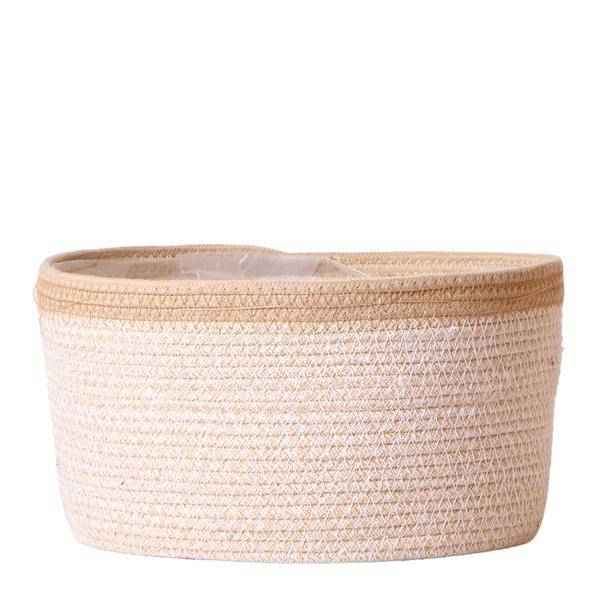 Image of Schilfkorbschale Weiß – Ø30cm – Weidentopf aus Baumwollgeflecht – Handgefertigt – Für Orchideen & Grünpflanzen – Natur – Look mit weißen Details