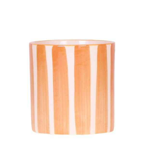 Image of Dekotopf Keramik – Blumentopf Bemalter Streifen Orange – Ø9cm – Modernes Pflanzgefäß für Zimmerpflanzen & Deko-0