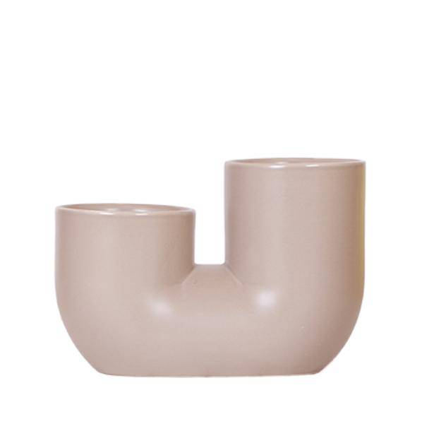 Image of Schlauch Ziertopf – Braun – Duo Blumentopf aus Keramik für 2 Pflanzen Ø9cm – Moderner Übertopf für Orchideen & Sukkulenten – Dekoratives Pflanzgefäß-0