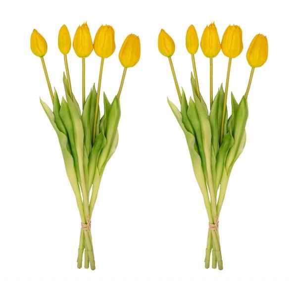Image of Vase Lady 'Kylie' + 10 Kunsttulpen Gelb – Steingutvase 27cm – Dekorative Tulpen 42cm – Elegante & fröhliche Wohnraumdekoration-1