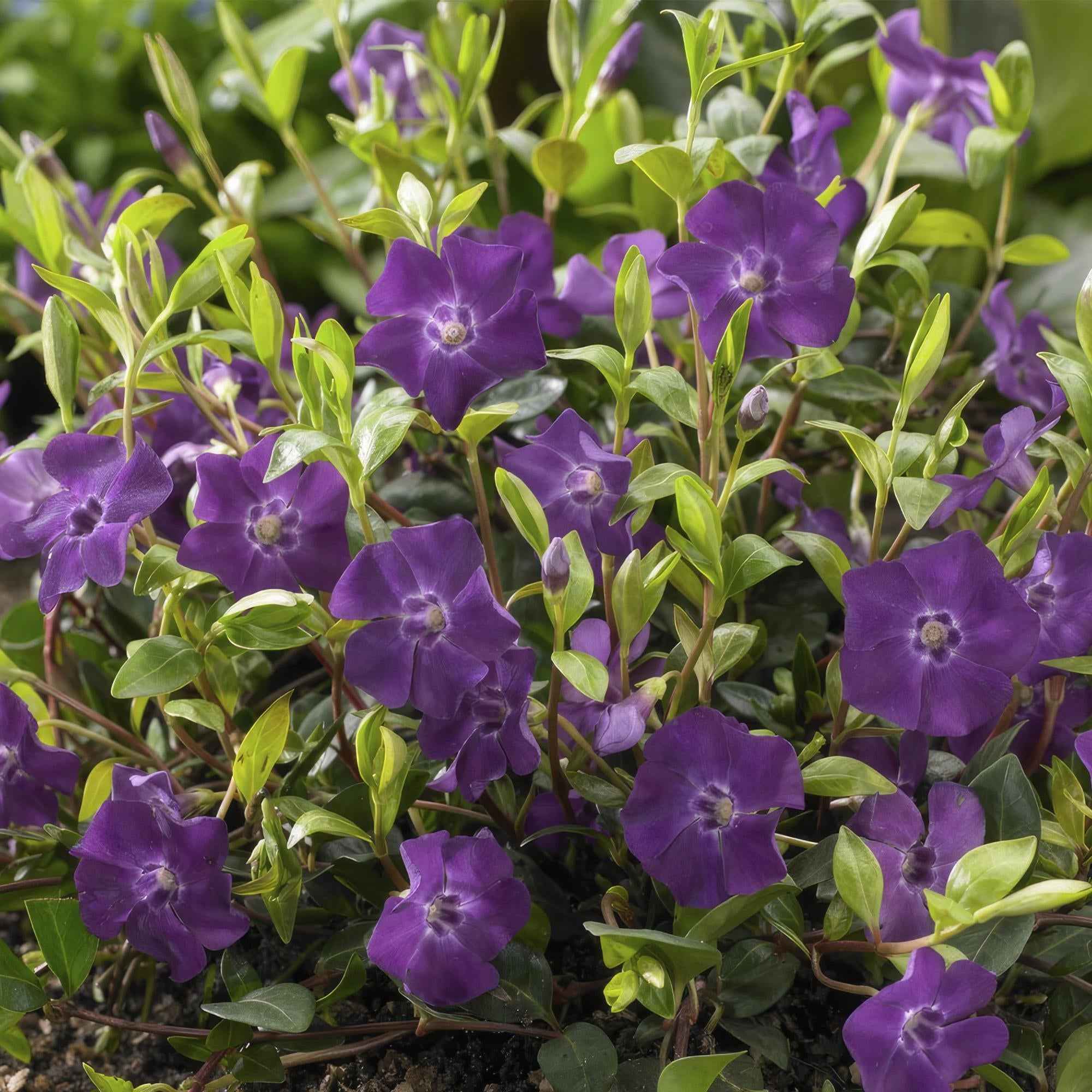 Image of Vinca minor ‘Atropurpurea’ – ↕10-25cm – Ø9cm – Immergrüner Bodendecker – Lila Blüte – Pflegeleicht – Für Sonne & Schatten-1