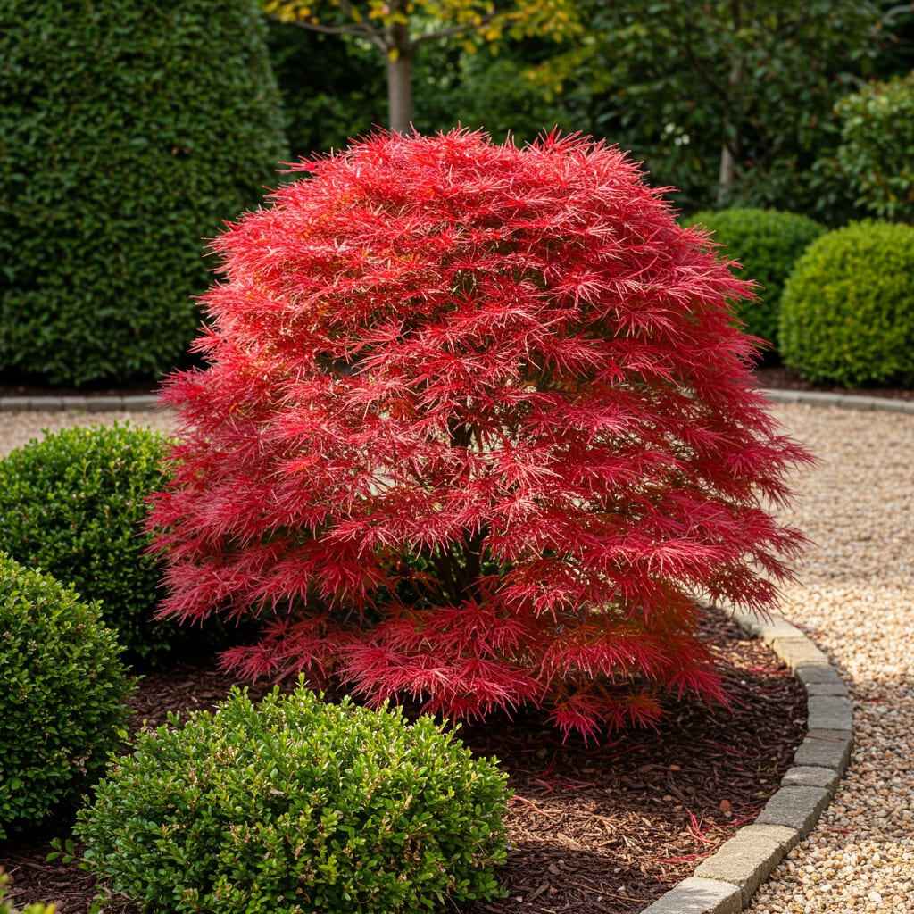 Image of Japanischer Ahorn – Acer palmatum 'Shaina' – ca. 70cm hoch – Ø19cm – kompakte Sorte mit tiefrotem Laub – Balkon – & Gartenpflanze